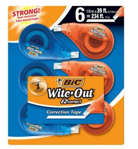 BIC Wite-Out Brand EZ Correct Correction Tape White 6-Count Tape Applies Dry ...