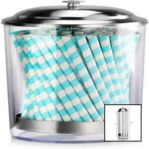 26641 Stainless Steel Straw Dispenser 3.5&#034; By 10.6&#034; Clear FREE SHIPPING