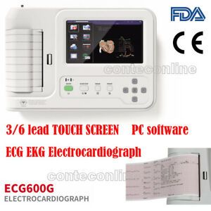 Promotion! 3/6 lead TOUCH SCREEN ECG EKG Electrocardiograph Printer PC software