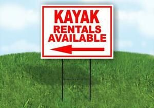KAYAK RENTALS AVAILABLE LEFT ARROW  RED  with Stand LAWN SIGN Single sided