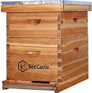 8 Frame Bee Hive Complete Beehive Kit, 100% Beeswax Coated Bee Hive Includes Fra