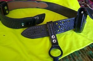 Safety Speed Holster sz36 Basketweave Police Belt + Handcuff Holder &amp; Cuffs +