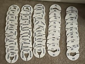 50 Clothing Size Dividers Hanger Marker Tags White Round S, M, L, XL, XXL