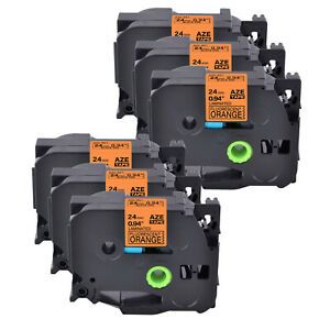 6PK Compatible Brother P-Touch 0.94&#034; TZ TZe-B51 Black on Fluo Orange Label Tape