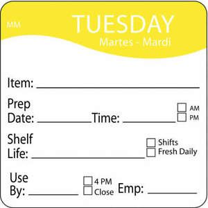 DAYMARK 1122122 Day Label,Tuesday,3-2/7 In. W,PK500