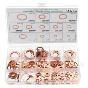 280 Pcs/set 12 Sizes Solid Copper Crush Washers Seal Flat Ring With Storage Box