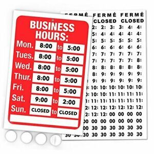 Open Signs Kit - Bright Red and White Colors - Includes 4 Business Hours Sign