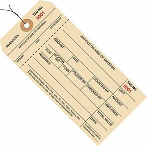 Aviditi Inventory Tags with Numbered Tear-Off Stub 8 6 1/4&#034; x 3 1/8&#034; Wired Se...