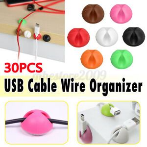 30x Multipurpose Clips Desk Wire Cord Drop USB Cable Holder Clip Lead