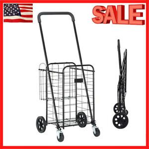 Utility Shopping Cart Foldable Jumbo Basket Outdoor Grocery and Laundry Black.