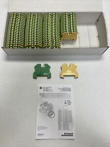 NEW LOT OF (74) ALLEN BRADLEY 1492-JG4 SERIES A TERMINAL BLOCKS, GREEN / YELLOW