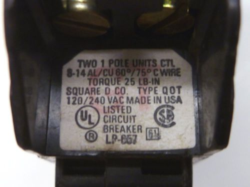 Square D Two Single Pole Tandem 20 20 amp 120/240v Type QOT  Breaker 1 Phase