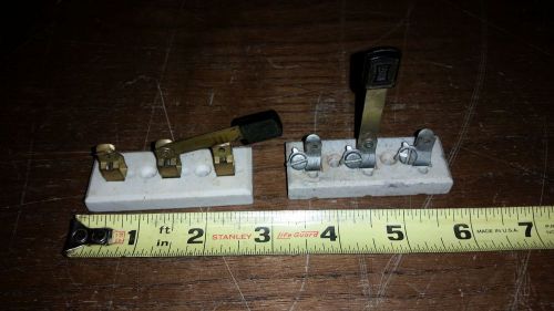 Lot of 2 Antique Ceramic Leviton Double Knife Switch 2 1/2&#034; Vintage Steampunk