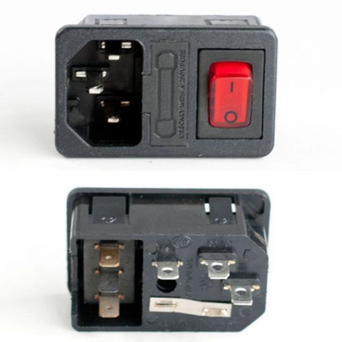 New Snap-in Universal AC Power Socket With Switch Fuse Red Lighted Rocker