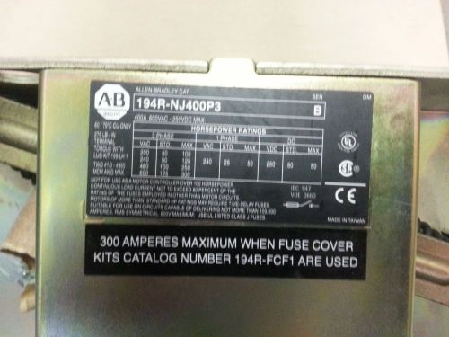 Allen bradley fused disconnect 193-nj400p3 ser b with fusses for sale