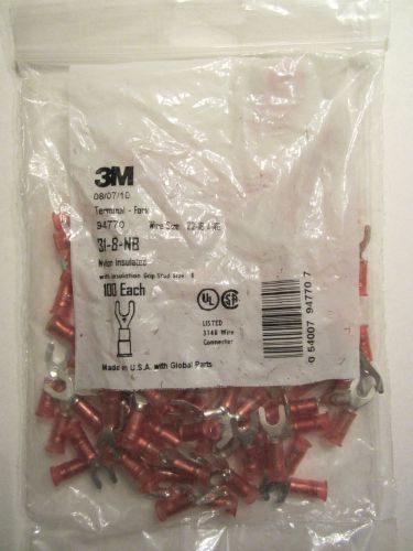NEW 100 pack 3M 94770 Red Nylon Fork Terminals 22-18 AWG