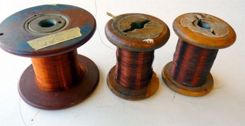 3 WOODEN SPOOLS OF JOHN A. ROEBLING WIRE ROPE CO. MAGNET WIRE &amp; GE