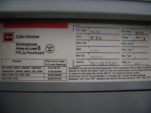 Cutler hammer prl-3a panelboard electric 400 amps 3 phase for sale