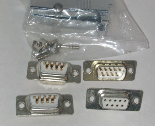 32 pcs DE-9 male female plug pairs &amp; 2 NIP metal  hoods 8 pin D-subminiature