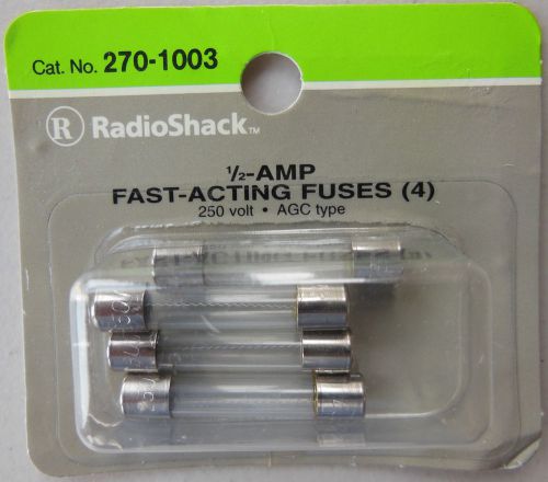 Radio Shack .5 AMP Fast Acting Fuses 250 Volt AGC Type 270-1003  4 Pack - NEW!