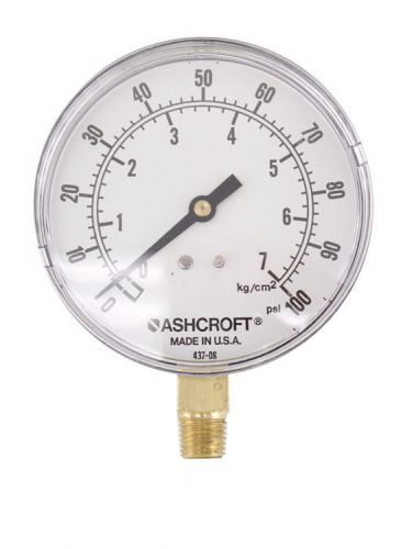 Ashcroft 3-1/2&#034; 0-100PSI 0-7kg/cm? 1/4&#034;NPT Brass Lower Mount Pressure Gauge 3.5&#034;