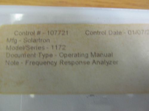 Solartron 1172 Frequency Response Analyzer Operating Manual
