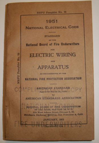 1951 National Electrical Code Book Pamphlet #70
