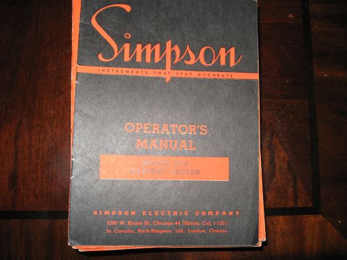 Vintage Simpson Factory Operators Manual Battery Tester 379