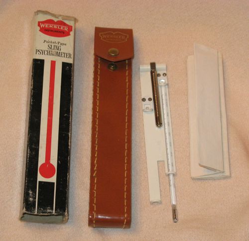 Vintage Weksler Pocket Sling Psychrometer Original Leather Case, Box &amp; Chart