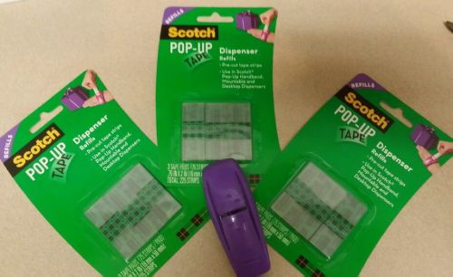 Scotch Pop-Up Tape Refills , 3-Pack 225 strips each pack 99-G +FREE dispenser