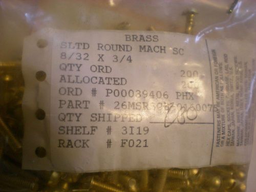 8/32 x 3/4 round head slotted machine screw (200pcs) brass for sale