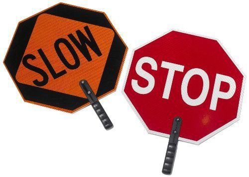 Abs Plastic Paddle Sign Legend &#034;stop/slow&#034; 27&#034; Height Red On Orange 03-851