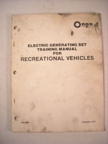 VINTAGE 1977 ONAN ELECTRIC GENERATING SET RV TRAINING MANUAL, 96 PAGES