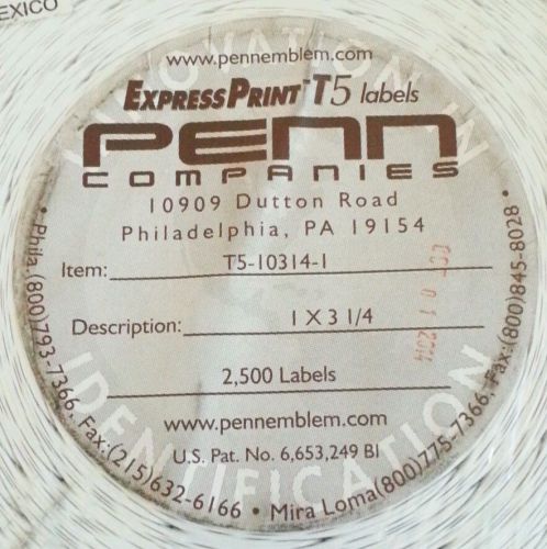 Penn ExpressPrint T5 Labels ~ 1&#034; x 3.25&#034;, 2500 Label Roll, Garment