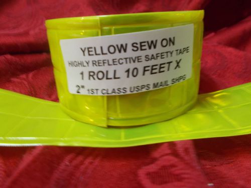 10&#039; SEW ON REFLECTIVE SAFETY YELLOW GREEN SAFETY TAPE.  USA shipper, FREE SHPG