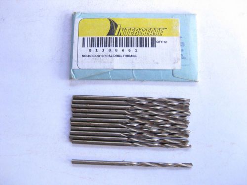 10pc NO 46 SLOW SPIRAL DRILL BITS FOR BRASS .0810 INTERSTATE #46