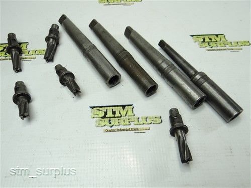 NICE LOT OF 5 HSS COUNTERCORES 3/8&#034; TO 7/16&#034; WITH FOUR ARBORS 1MT &amp; 2MT