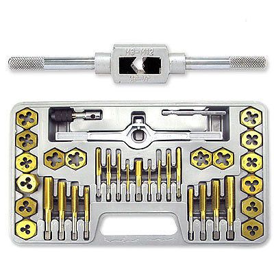 Pro 40 pcs titanium tap &amp; die tool set hexagon dies sae size w/case new for sale