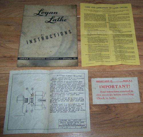 Original logan lathe instruction manual + extras for sale