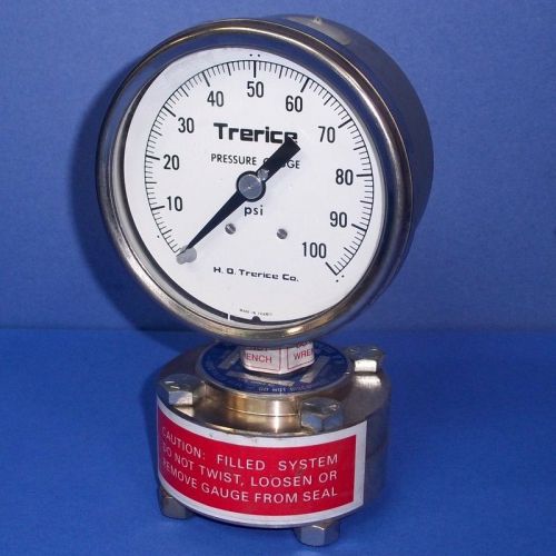 Trerice 1/4&#034; &amp; 1/2&#034; npt diaphragm seal w/ 100 psi pressure gauge, m511-03 *new* for sale