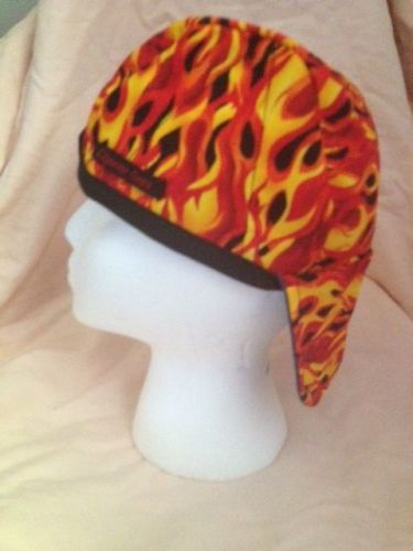 WELDING CAP, PIPE FITTER,~YELL/ORG~ FLAMES~  &#034;&#034;new fabric&#034;&#034;