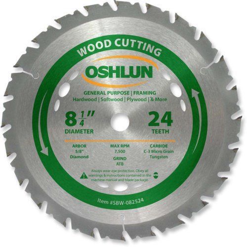 Oshlun SBW-082524 8-1/4-Inch 24 Tooth ATB General Purpose and Framing Saw Blade