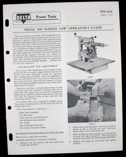 Delta 900 Radial Saw Operators Owners Manual Parts List and Moulding Cutter