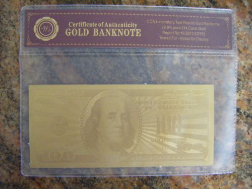 NEW UNC  $100 DOLLARS GOLD .999  US BANKNOTE BILL W/ C.O.A