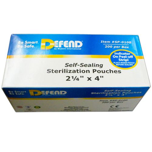 200 defend sterilization pouches 2.25&#034; x 4&#034; tattoo autoclave sterile sleeve box for sale