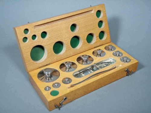 Unmarked Scale Calibration Weight Set in Beech Box