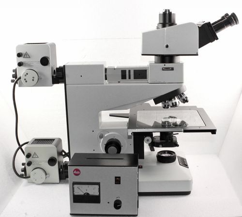 Leitz wetzlar amc trinocular microscope with ergo head and fluotar objectives for sale