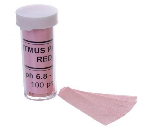Red litmus paper 100 strip vial indicates bases ph 6.8 and above, new! for sale