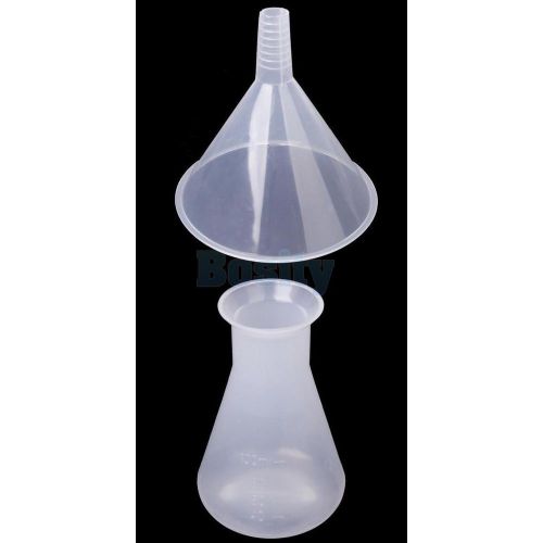 Laboratory chemical conical flask container bottle + 150ml funnel liquid measure for sale