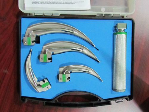 FiberOptic Laryngoscope Set with 4 Blades &amp; Handle in Case, HLS EHS